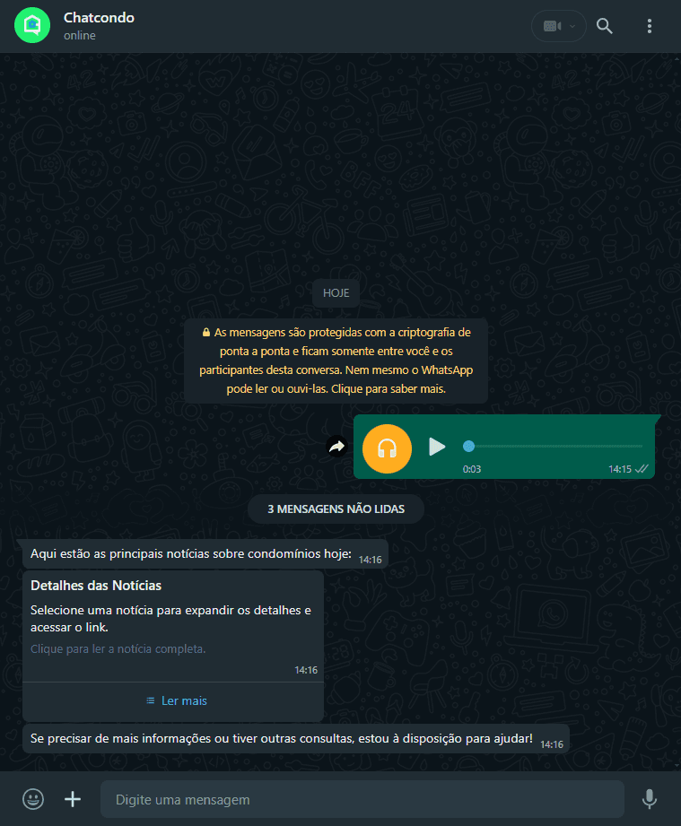 Imagem de solicitação ao ChatCondo sobre o quórum necessário para a reforma de fachada