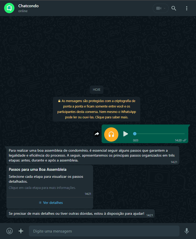Imagem de solicitação ao ChatCondo sobre o quórum necessário para a reforma de fachada