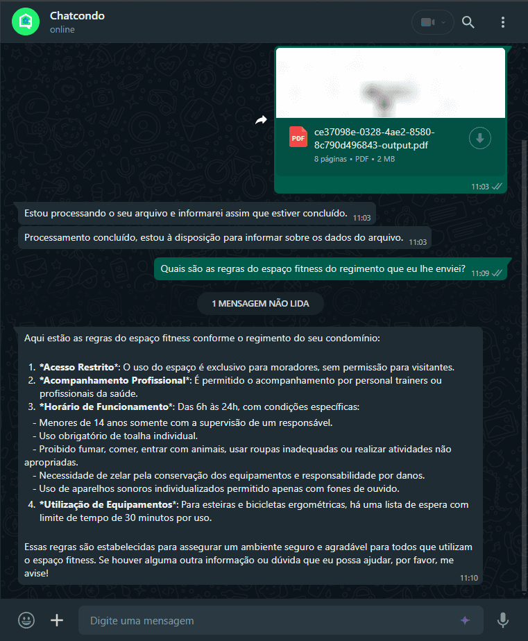 Imagem de solicitação ao ChatCondo sobre o quórum necessário para a reforma de fachada